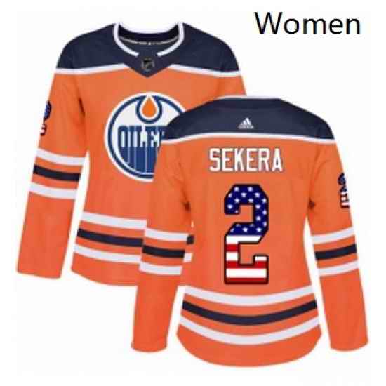Womens Adidas Edmonton Oilers 2 Andrej Sekera Authentic Orange USA Flag Fashion NHL Jersey